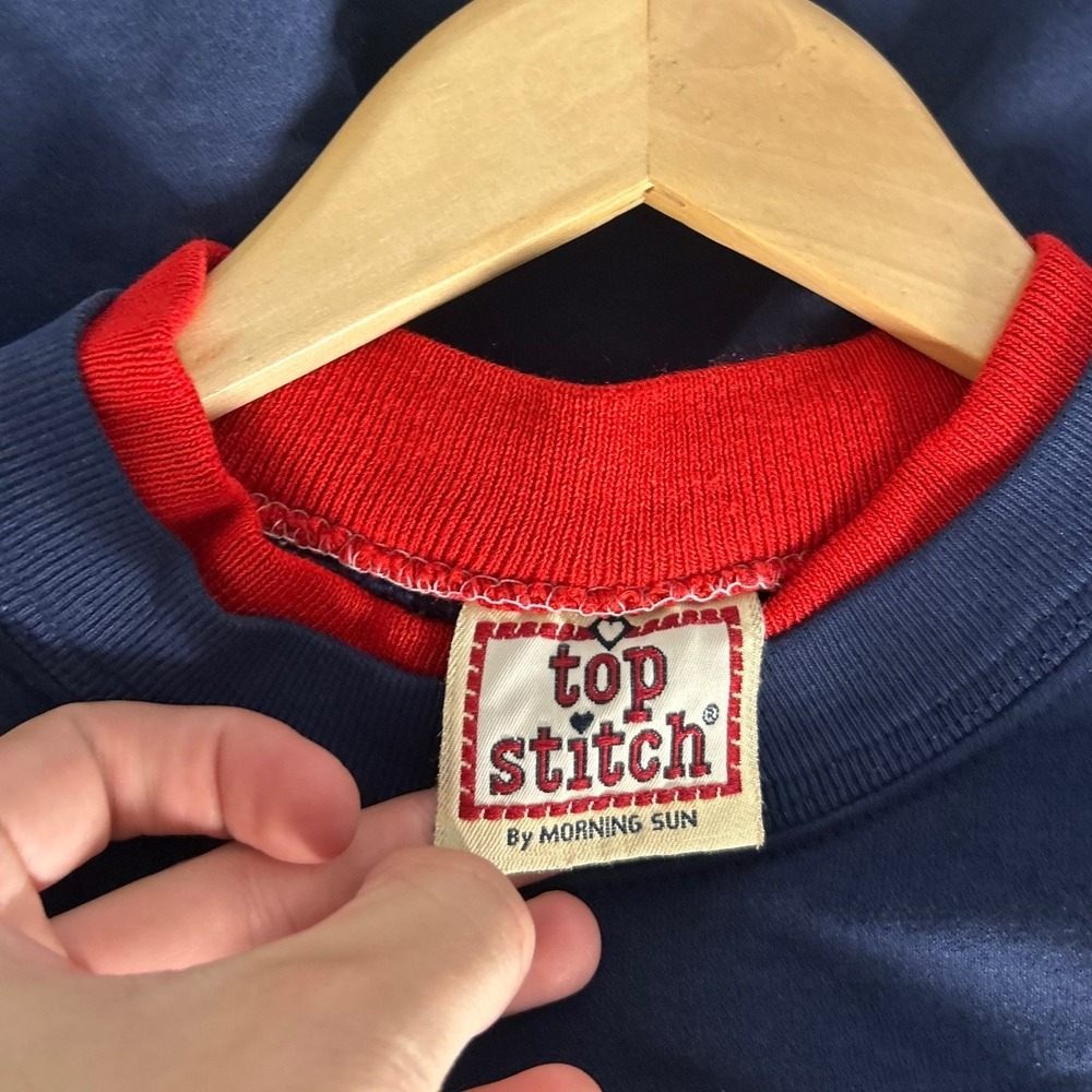 VINTAGE Top Stitch Sweatshirt Womens Blue Embroidered Bird Cardinal Cottagecore - Picture 3 of 7
